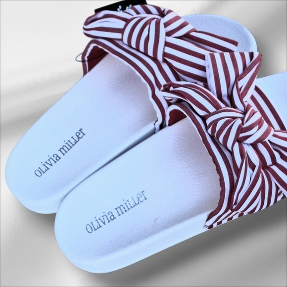 Olivia Miller Shoes - Olivia Miller Red and White Stripes Slip-On Low Wedge Sandals Women Size 6